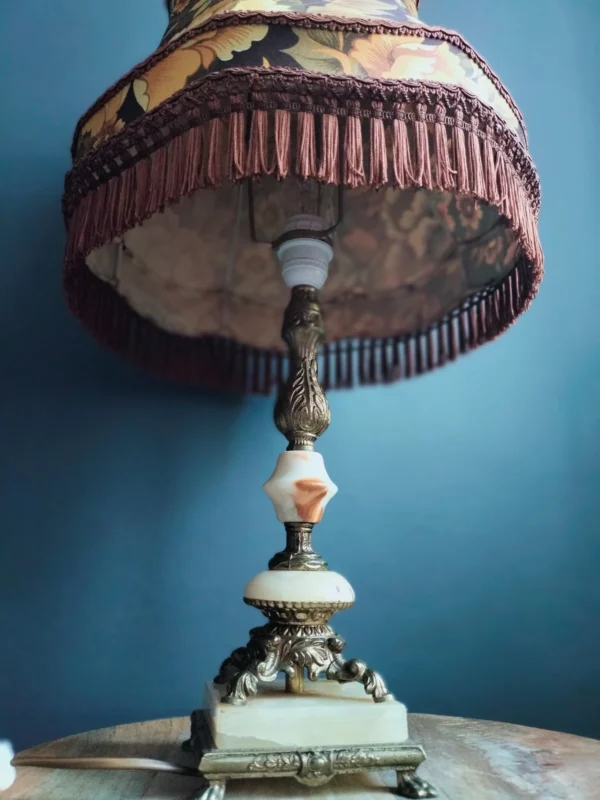Stylowa lampa stołowa mosiądz i onyks