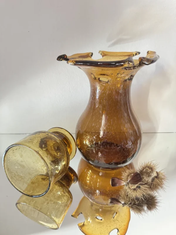 Art glass vintage z bańkami powietrza „Miodowy ocean”