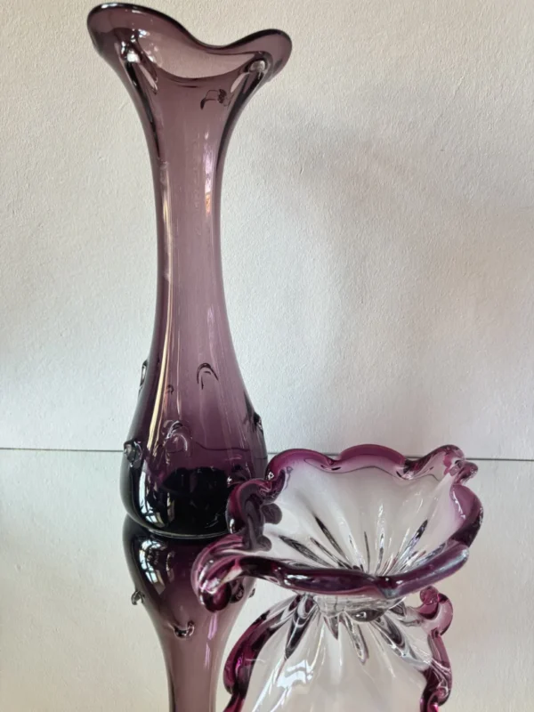 Szkło stary unikatowy zestaw wazon i misa „Violett”