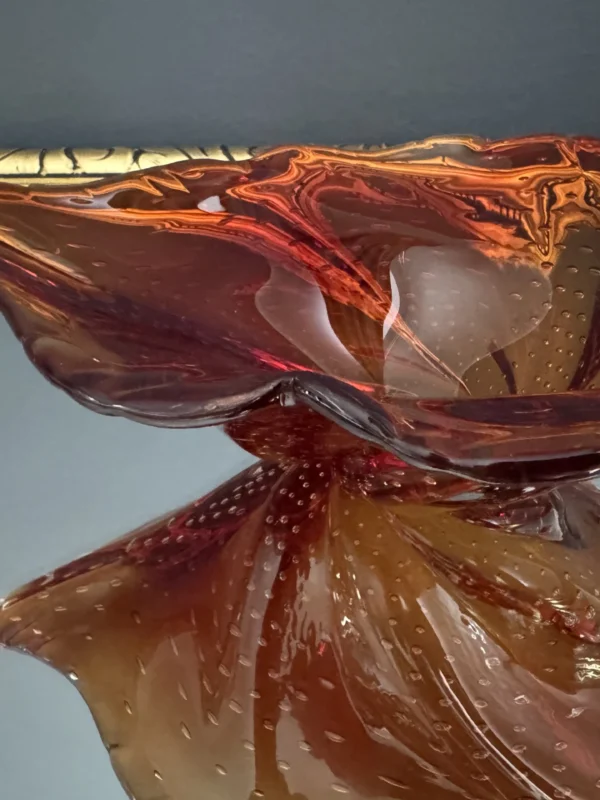 Patera Murano z efektem bąbelków – misa art glass „Red Amber Wave”